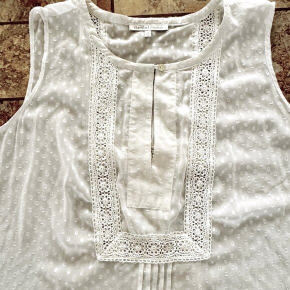 Daniel Rainn WHITE Sheer Swiss Dot Crochet Trim Tank Top - 3X - Picture 3 of 11